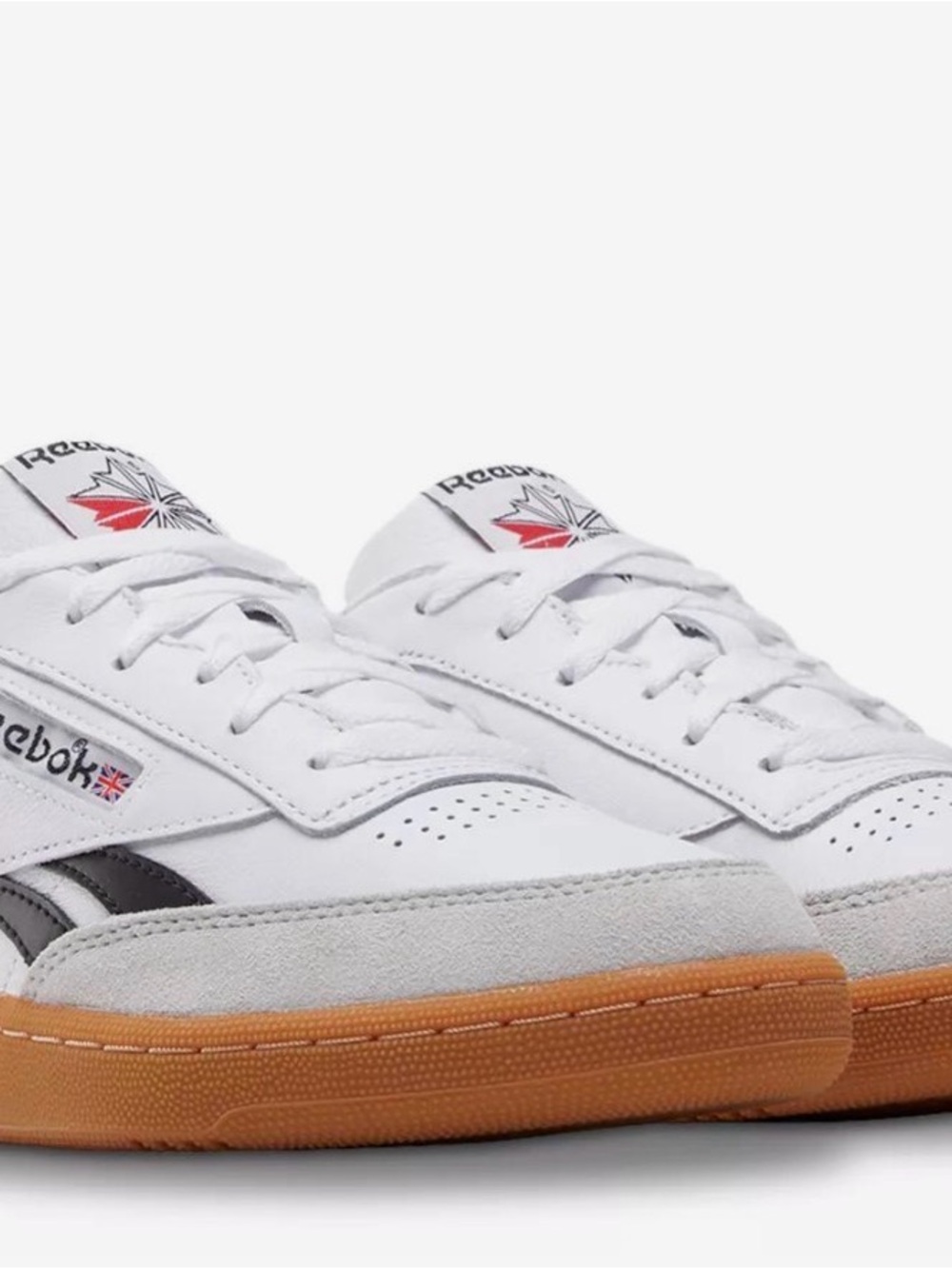 Reebok Men’s Classic White Sneakers with Gum Outsole and Black Accents